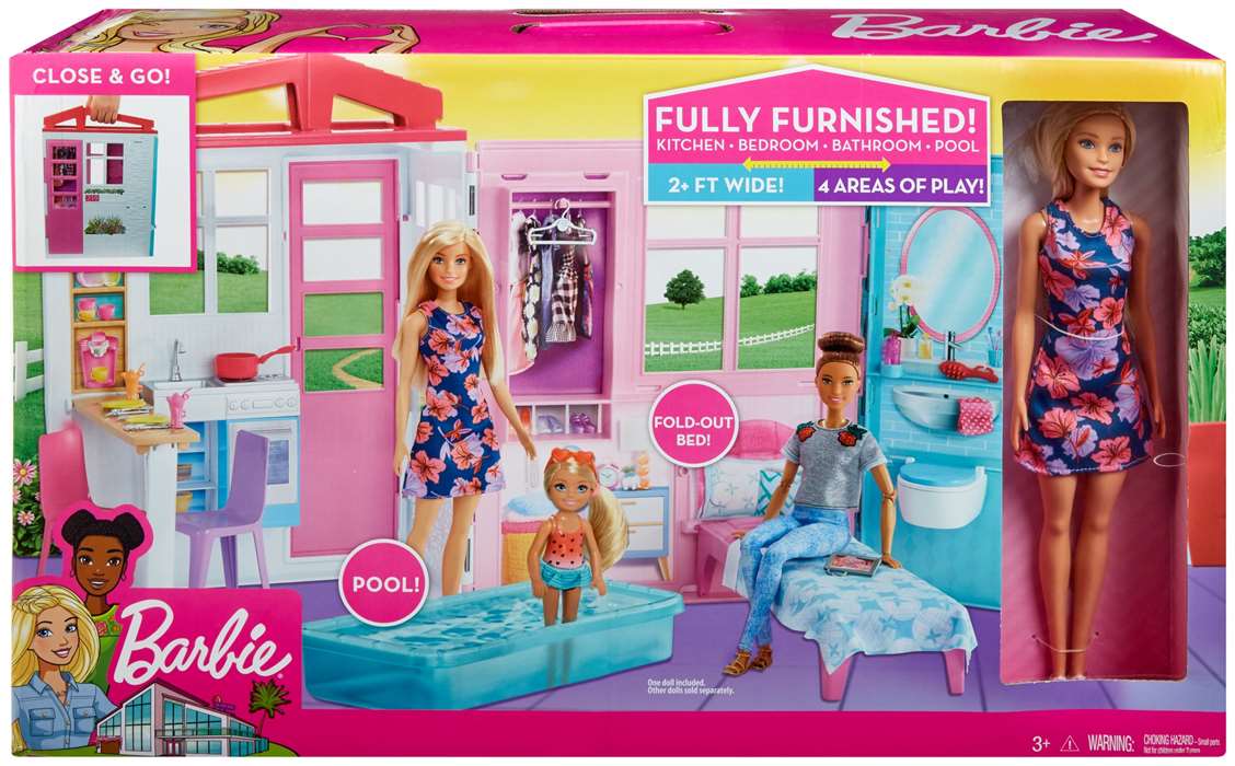Barbie dukkehus med dukke og møbler