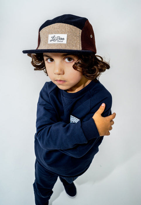 Cap, blokkull 5-panel - Brun (Størrelse L, 4-7 år)