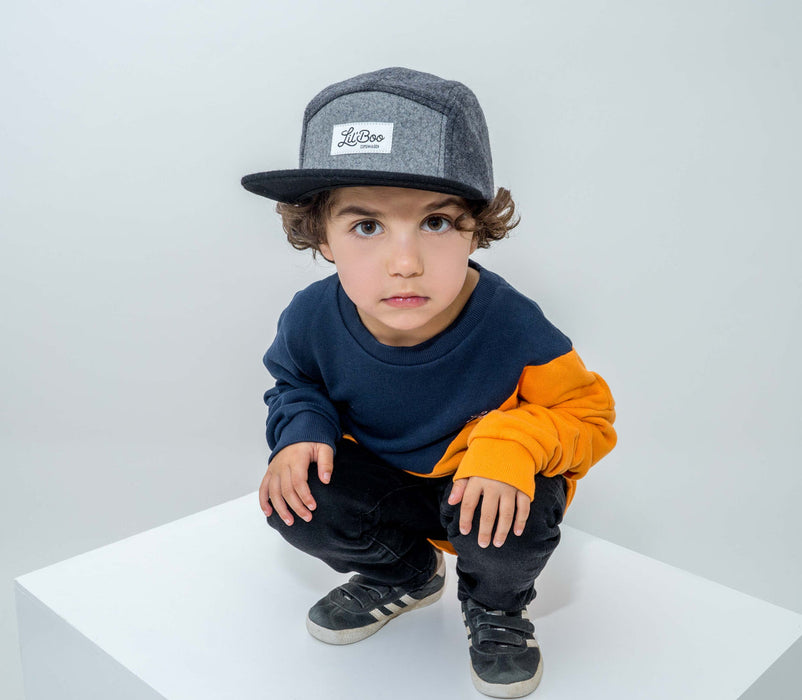 Cap, blokkull 5-panel - Grå (Størrelse XL, 7-14 år)