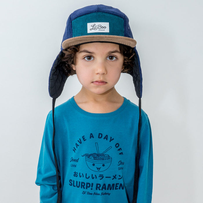 Cap, Corduroy blokk 5-panel med ører - Grønn (størrelse M, 1,5-3 år)