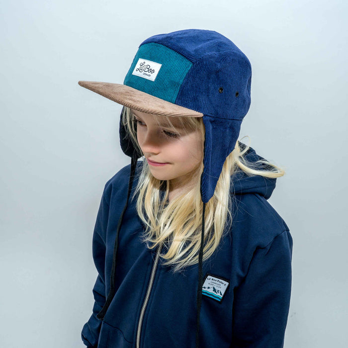 Cap, Corduroy blokk 5-panel med ører - Grønn (størrelse M, 1,5-3 år)