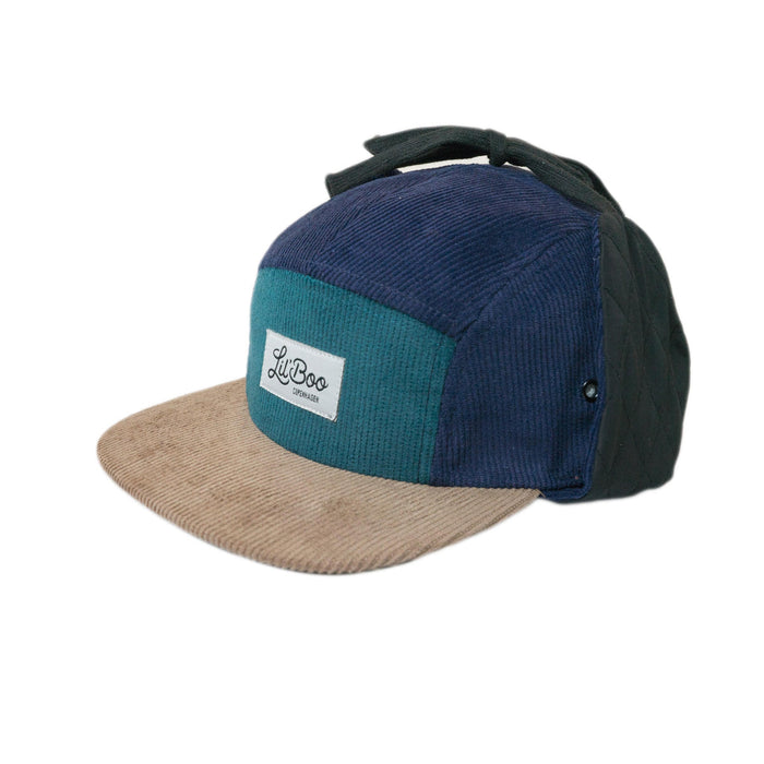 Cap, Corduroy blokk 5-panel med ører - Grønn (størrelse M, 1,5-3 år)