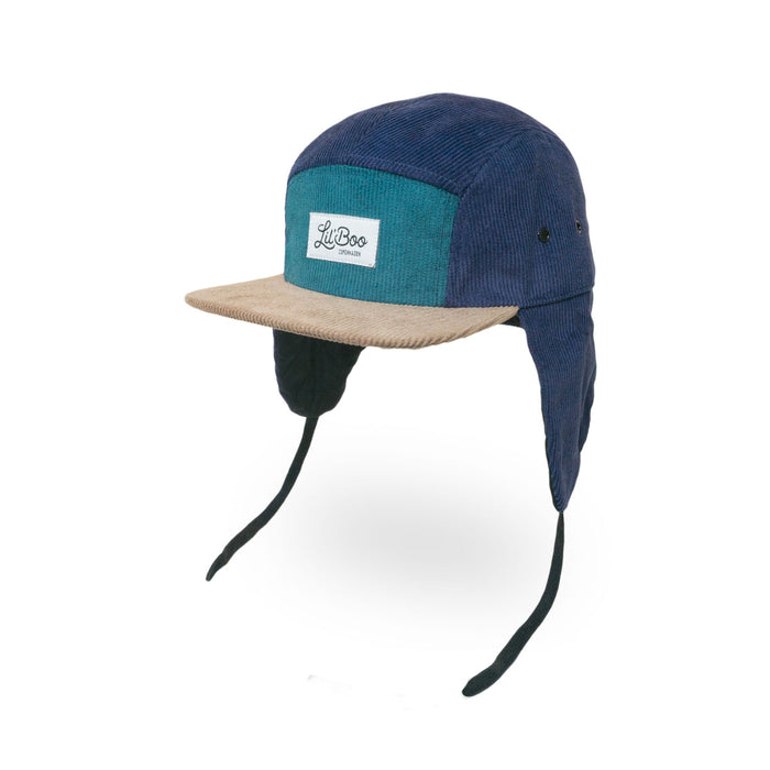 Cap, Corduroy blokk 5-panel med ører - Grønn (størrelse M, 1,5-3 år)