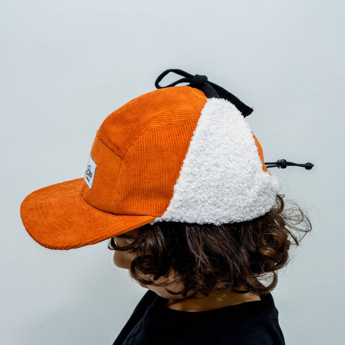 Cap, Teddy cordfløyel 5-panel med ører - Karamell (størrelse M, 1,5-3 år)