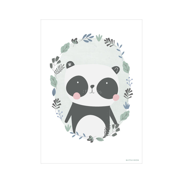 Plakat A3, panda mint / hvit