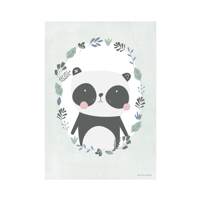 Plakat A3, panda mint / hvit